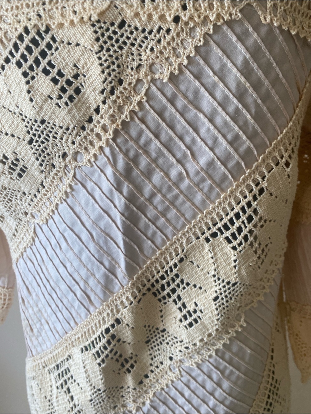 Vintage Mexican Crochet Panel Maxi Dress in Cream - Picture 6 of 6